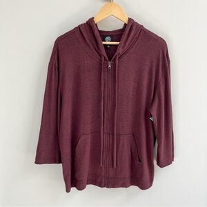 [bobeau] cozy full zip 3/4 sleeve hoodie maroon heather S